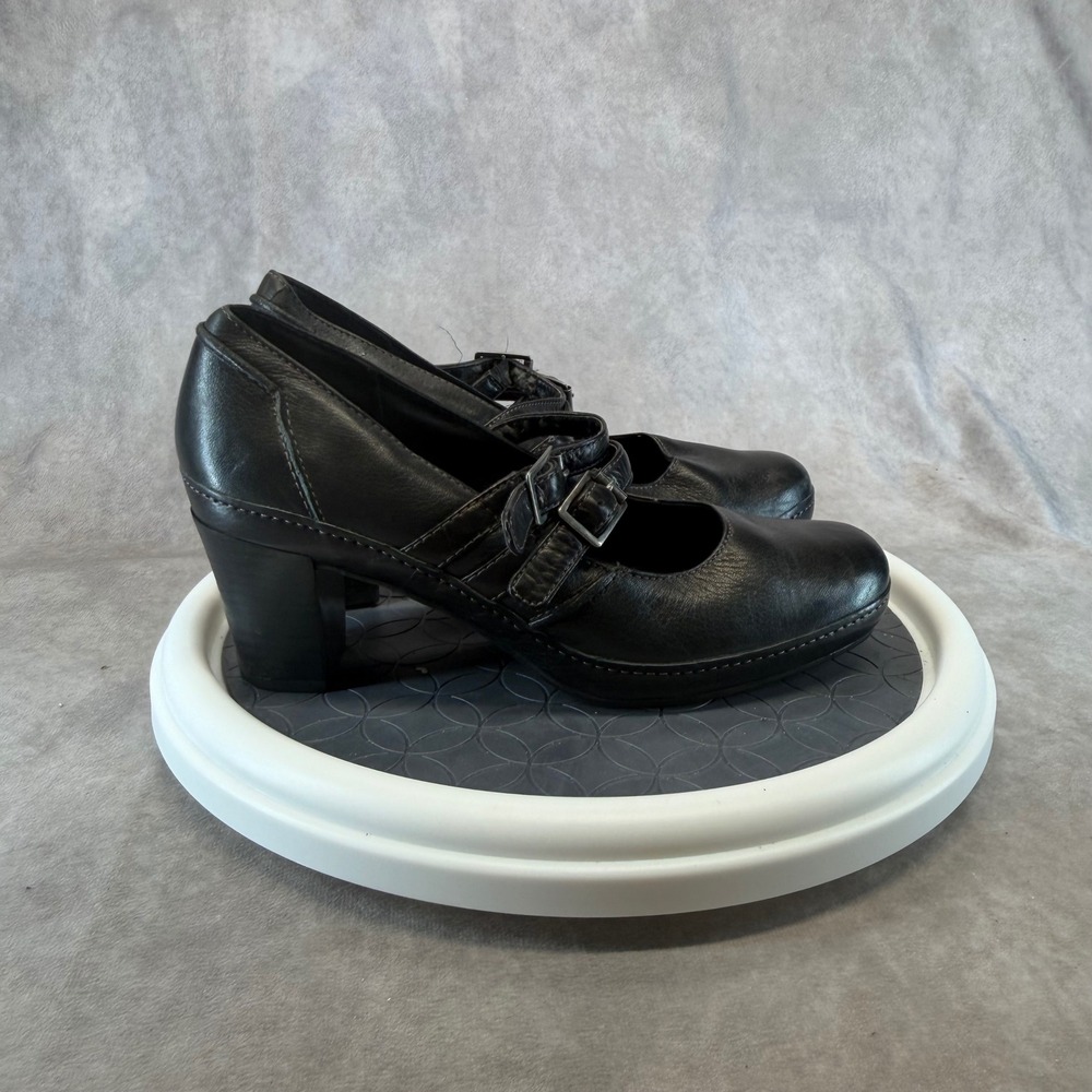 Clarks Artisan Mary Jane Heels Womens 7.5M Black Leather Double Buckle 87447
